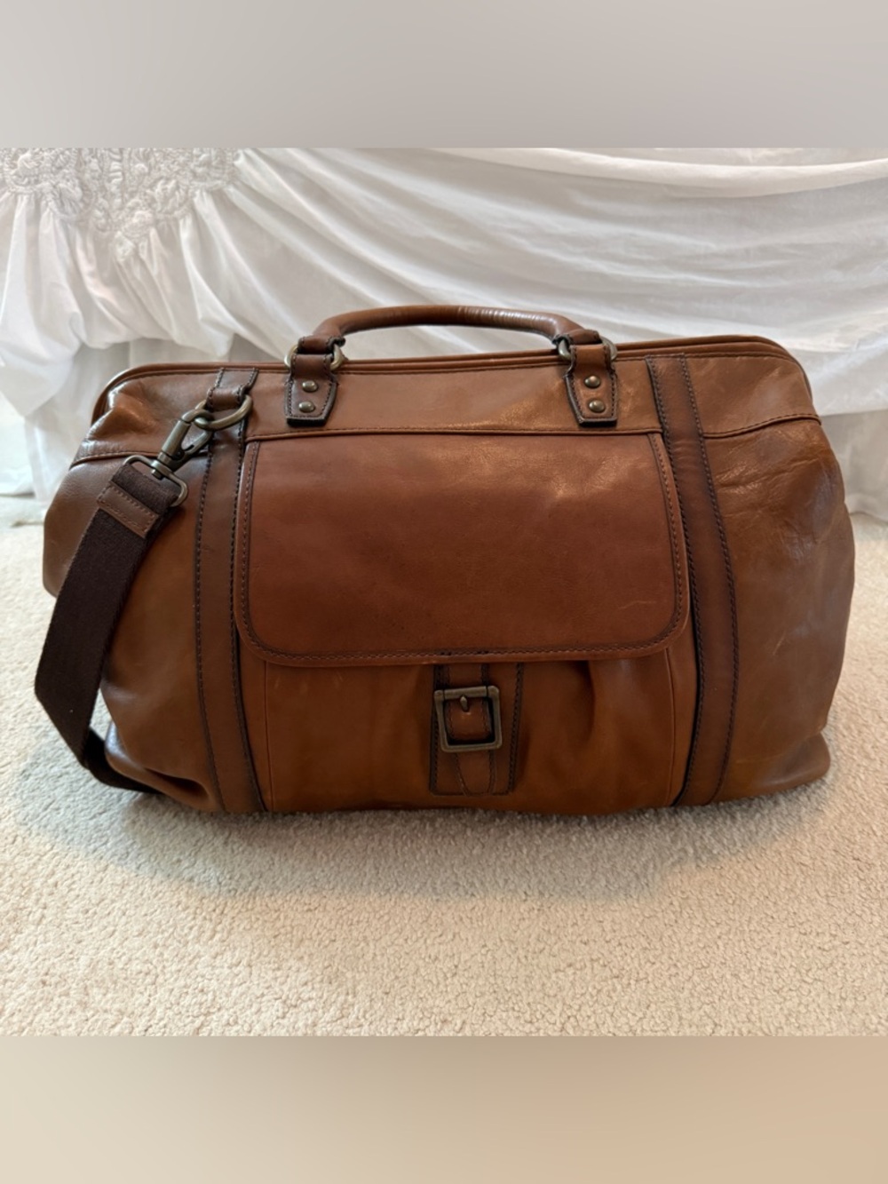 Fossil Cognac Leather Duffel Bag